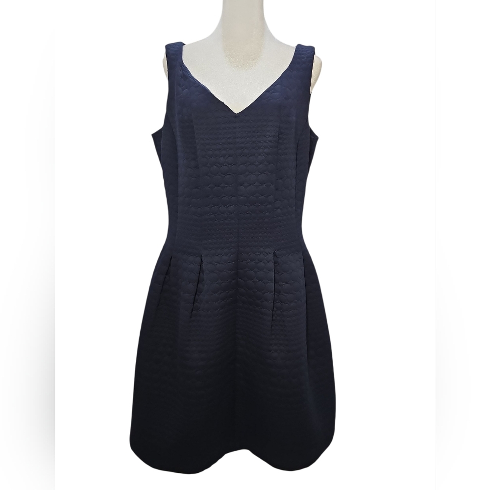 Taylor Navy Textured Fit & Flare Dress – Fully Lined
